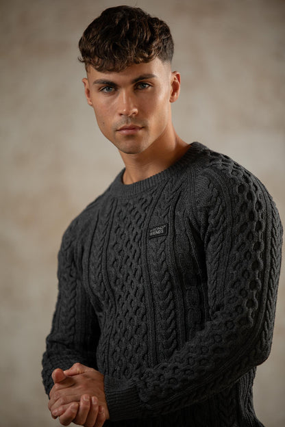 CORBY CABLE KNIT SWEATER - DARK GREY